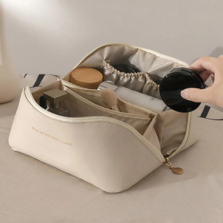Beige Waterproof Portable Comestic Bag, Large Capacity Makeup Bag, Travel Toiletry Bag.