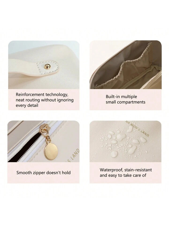 Beige Waterproof Portable Comestic Bag, Large Capacity Makeup Bag, Travel Toiletry Bag.