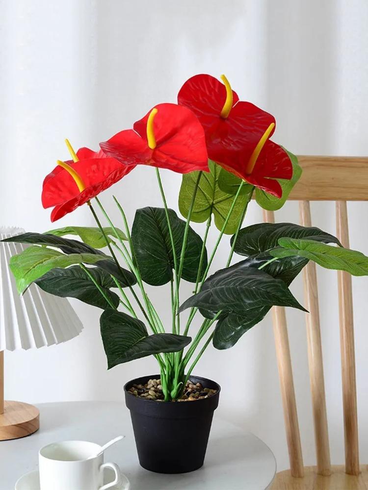 Artificial Plants Red Palm Flowers Imitation Anthurium Green Plants for Home - 70cm