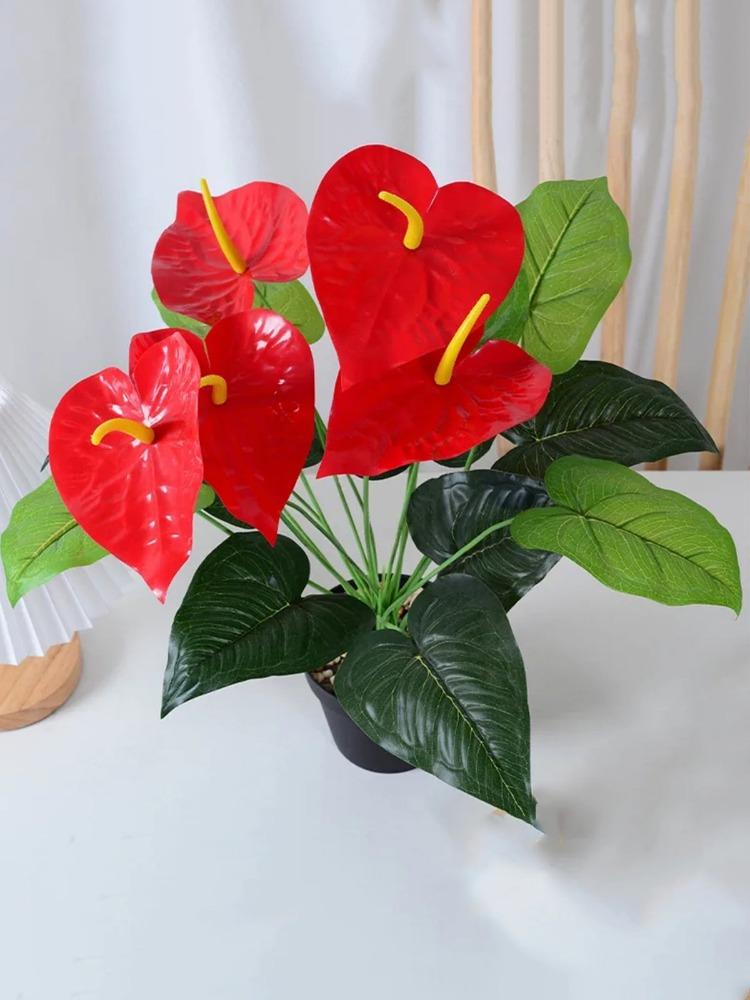 Artificial Plants Red Palm Flowers Imitation Anthurium Green Plants for Home - 70cm
