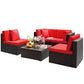 MFurn - Lexi 5pc Patio Furniture Set - Wicker Conversation Set With Removable Cushions & Side Table Ottoman, Rattan Outdoor Sectional Sofa For Garden, Backyard, Porch, Outdoor Furniture (Red)-PreOrder Sales Now Open