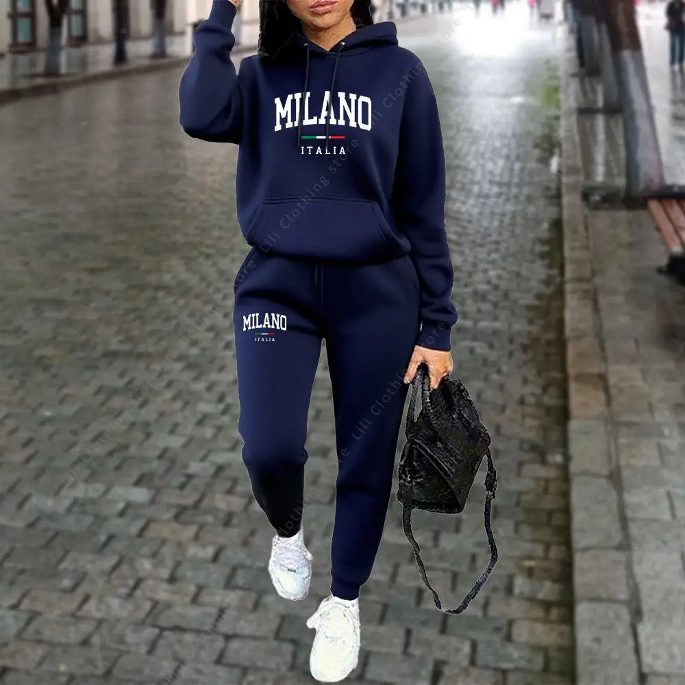 Women’s Tracksuit Set Hoodie + Pants MILANO Print Autumn Winter Outfit-Various Colours