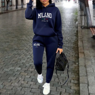 Women’s Tracksuit Set Hoodie + Pants MILANO Print Autumn Winter Outfit-Various Colours