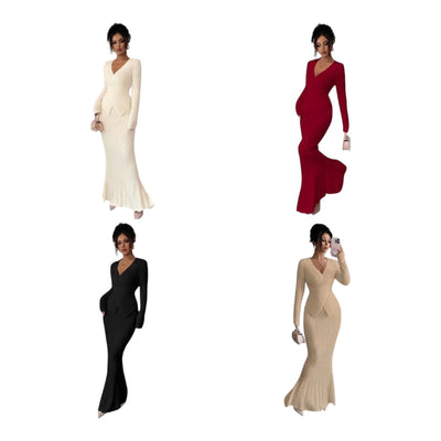 Women's Long Sleeve Bodycon Maxi Dress - Elegant Slim Fit Evening Dress - Various Colours