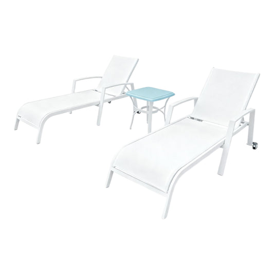 MFurn Clay 3pc White Aluminium Pool Lounger Set with Side Table