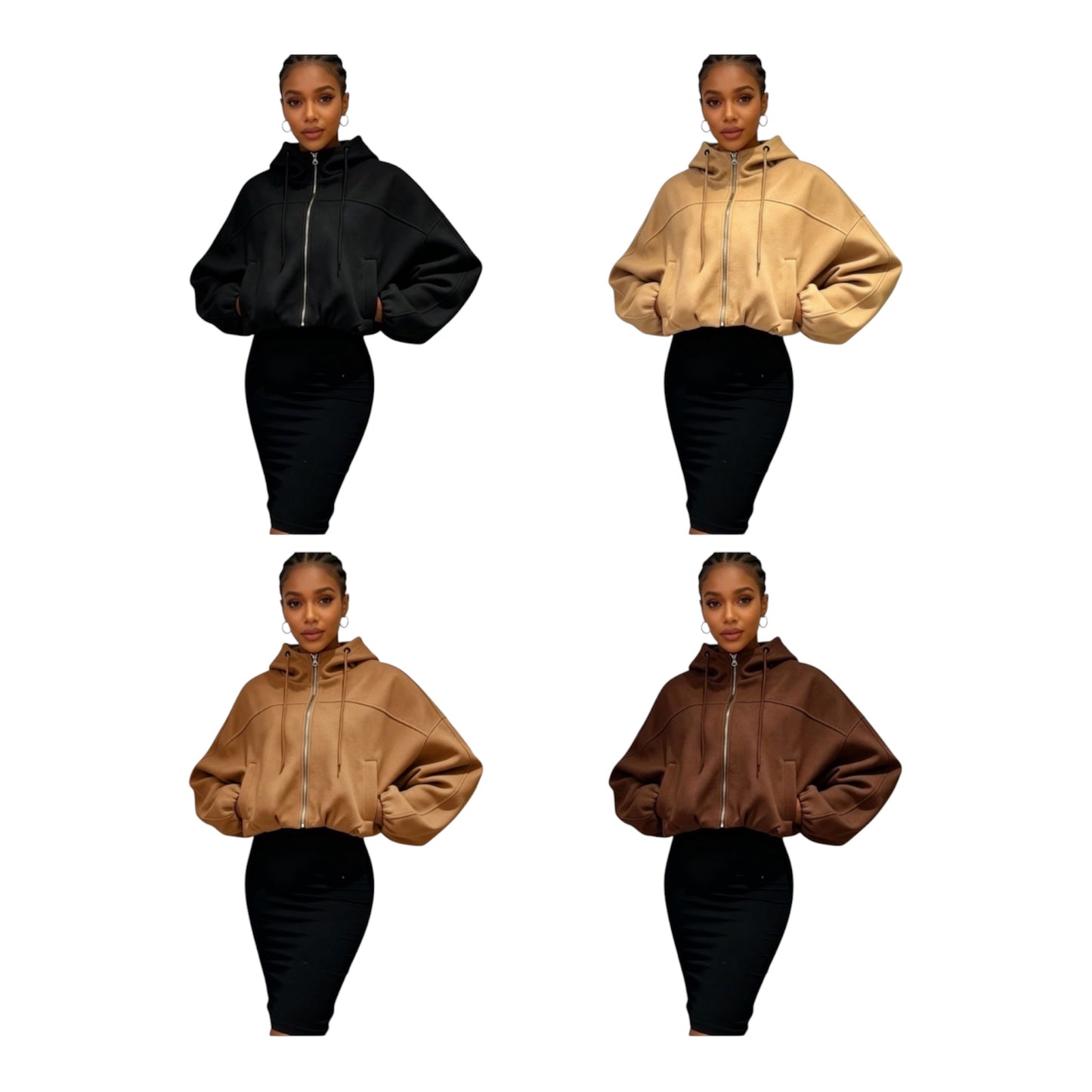Ladies Oversized Cropped Zip-Up Hoodie-Various Colours