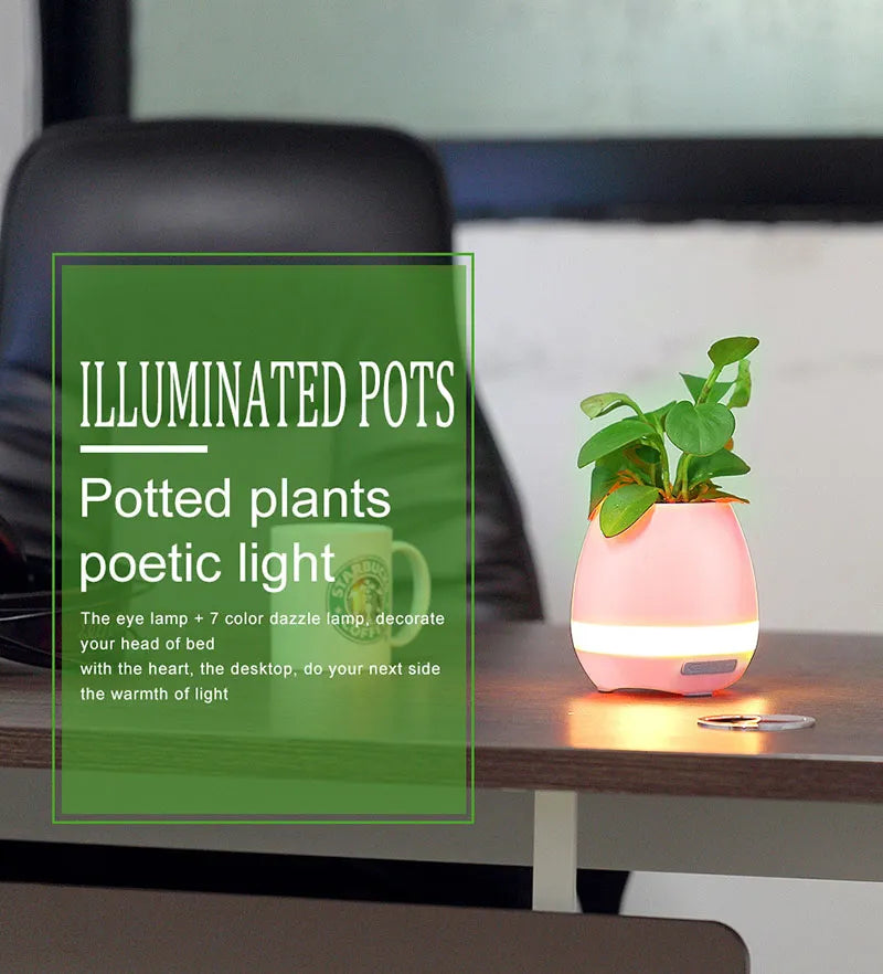 Creative Smart Bluetooth Touch Music Flower Home Office Decoration Green Music Flowerpot Night Light with Speaker
