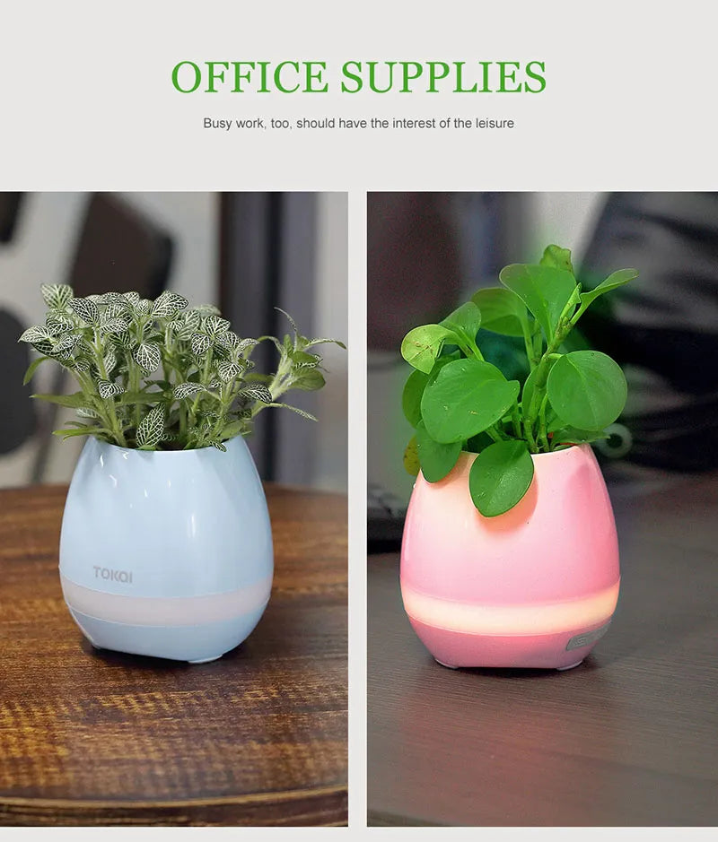 Creative Smart Bluetooth Touch Music Flower Home Office Decoration Green Music Flowerpot Night Light with Speaker