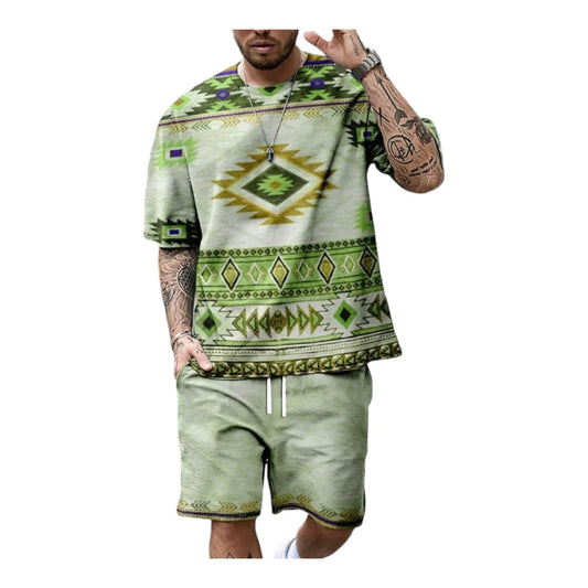 Summer Vintage Bohemia Print Men's T-Shirt Set  Wear For Men - Various Colours