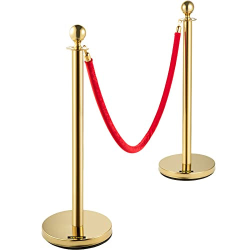 Gold Crowd Stanchion Post & Red Cord Crowd Post