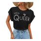 Women Black Queen Short Sleeve Cotton T-shirt