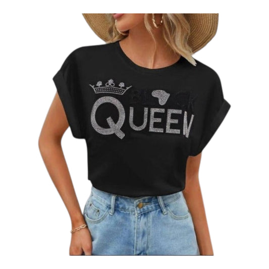 Women Black Queen Short Sleeve Cotton T-shirt