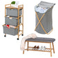 Laundry Trolley - 3 Drawer - Bamboo/Grey