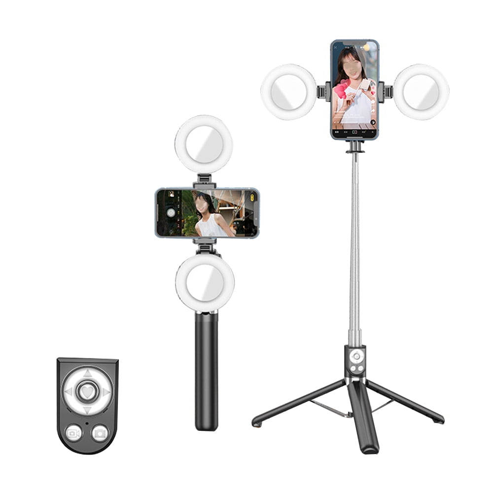 MTech Extendable Selfie Stick with Tik Tok Rechargeable Wireless Remote ,Tripod Stand and Double lamp
