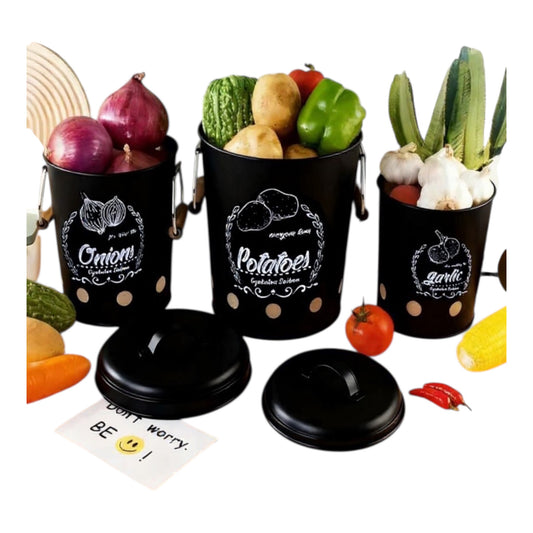 MHome
Metal Food Bin Container Pots with Lids,Storage Tins for Potatoes Antique Vintage Potato Onion Garlic Kitchen Storage Canisters Jars Pots Containers for Kitchen Set Of 3pc-Various Colours