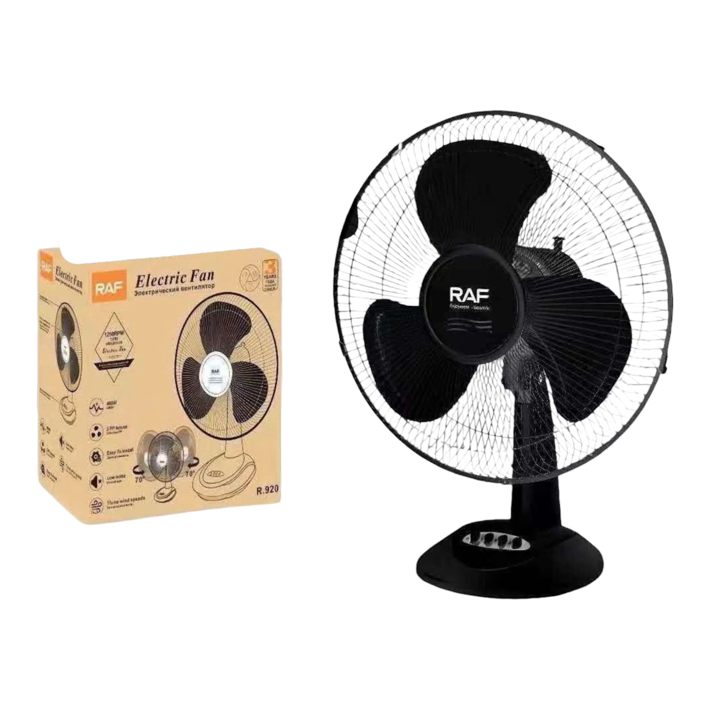 RAF Portable 3-Speed Table Fan with Adjustable Tilt - RAF Portable 3-Speed Electric Cooling Fan with Adjustable Tilt