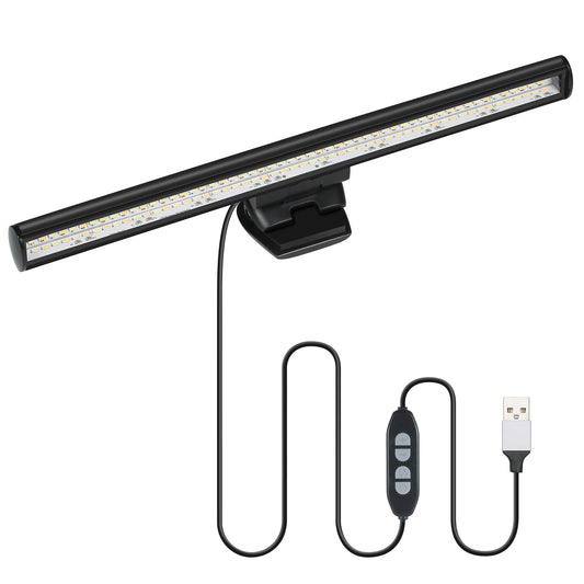 e-Reading Monitor Light for Laptop USB Operated Dimmable Eye-caring Screen Lamp 3 Color Temperature & Adjustable 10 Brightness Levels Space Saving LEDs Task Lamp