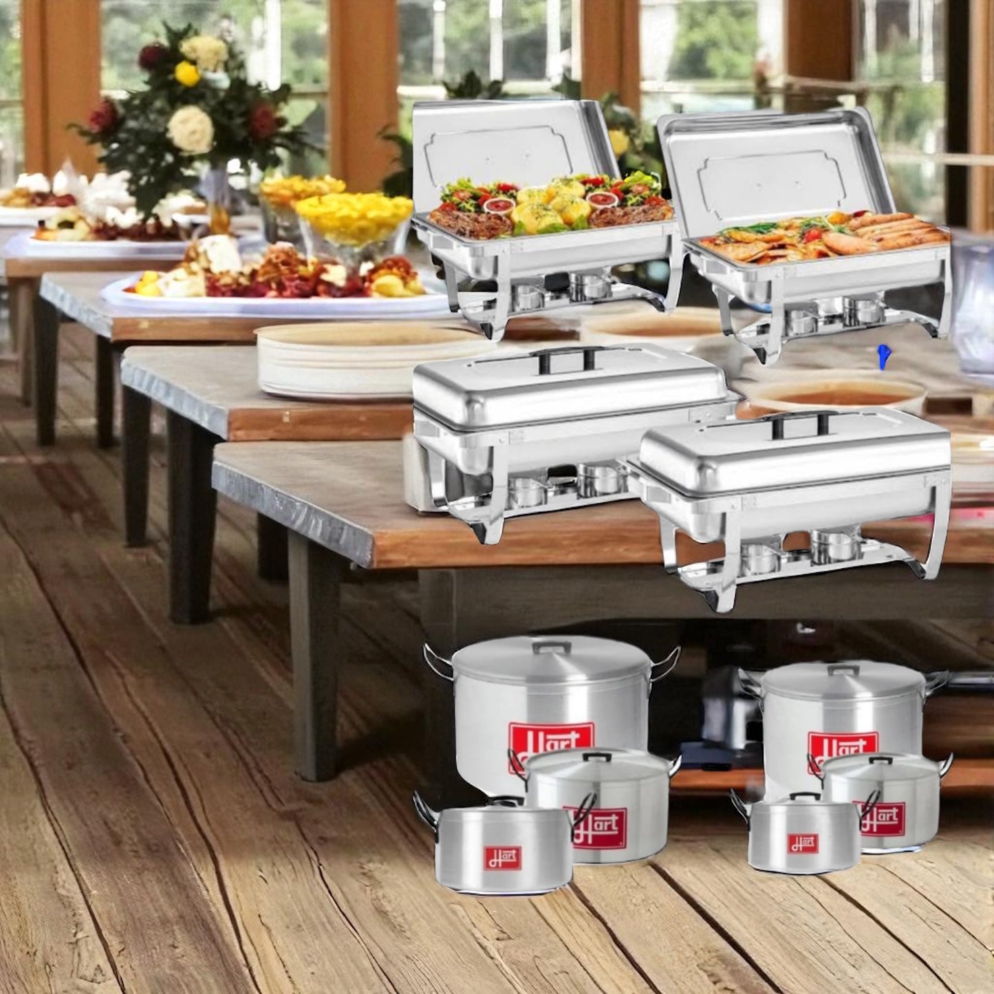 Hart Catering Combo 10pc Set Inc 4x Chafing Dish & 2x 3pc Pot Set