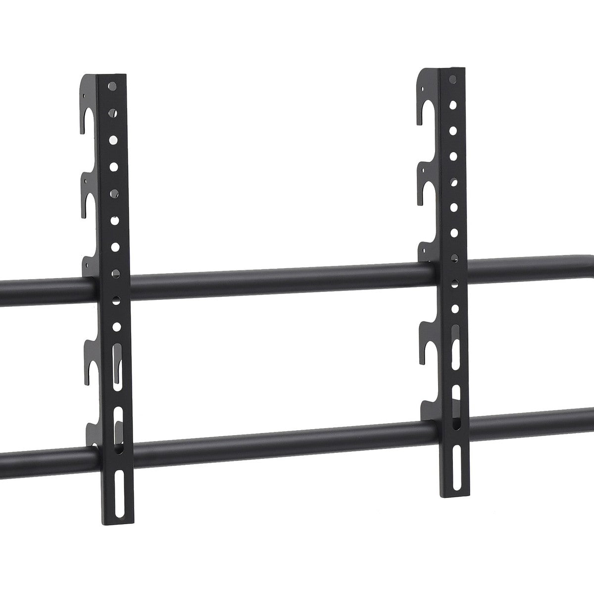MTech Mobile TV Stand with Game Console Mount, Black, Carbon Steel & Wood, Fits 49-75 inch TVs, 360° Wheels, Height Adjustable