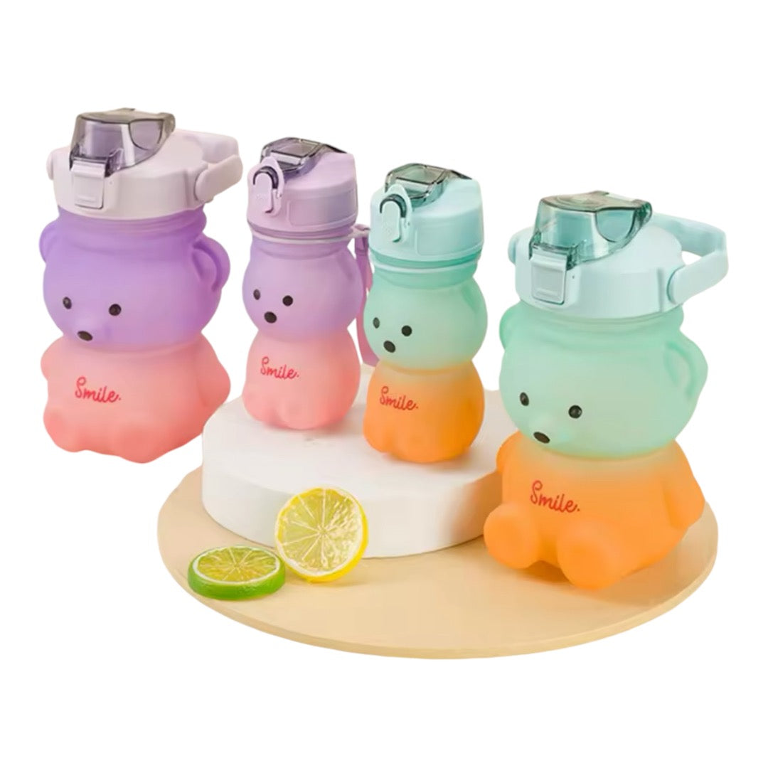Bear Shaped Water Bottle with Built-In Straw and Carry Strap