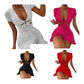 Ladies Tied Cutout Front Ruffle Trim Wrap Hem Ruched High Waist Dress