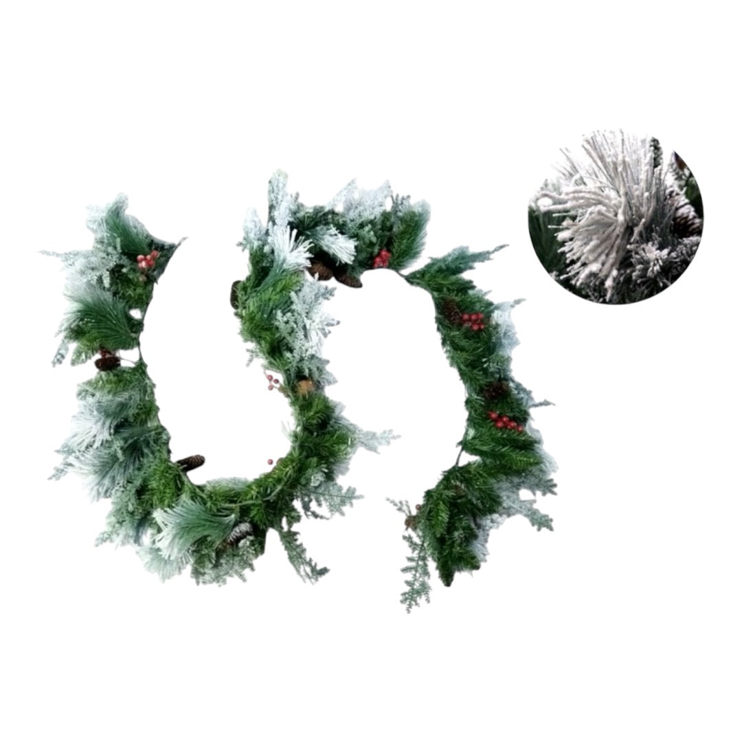 Snow Tipped Artificial Greenery Christmas Garland with Pinecones -  Soft Green Garland - Festive Christmas Indoor Decoration for Home Various Options