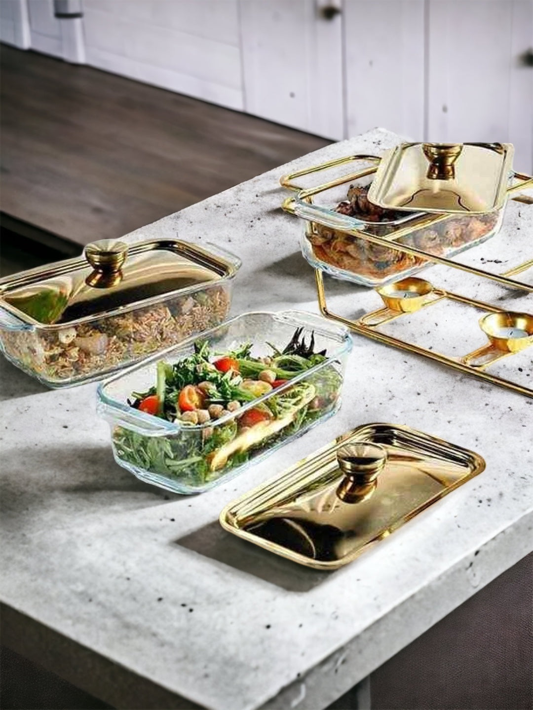 Chafing Dish 3 X1.5l Dishes With Warmer Gold-Crockery Centre