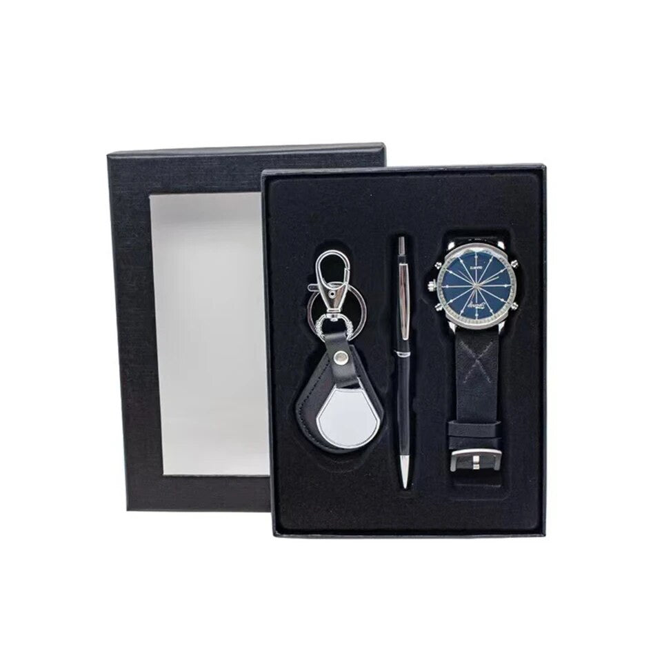 Men Watches Gift Set Watch Leather Belt Signing Pens Keychain Sets Family Gifts Watch Present Gift For Business's Man, Father's