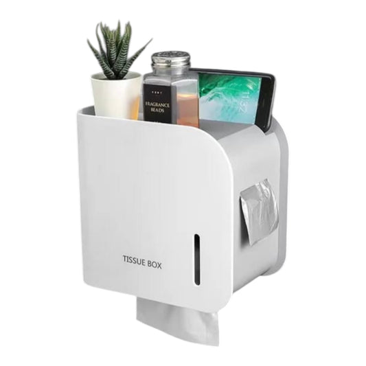 MHome 2-in-1 Wall-Mounted Tissue Dispenser & Organiser – Waterproof ABS Storage Box with Magnetic Door