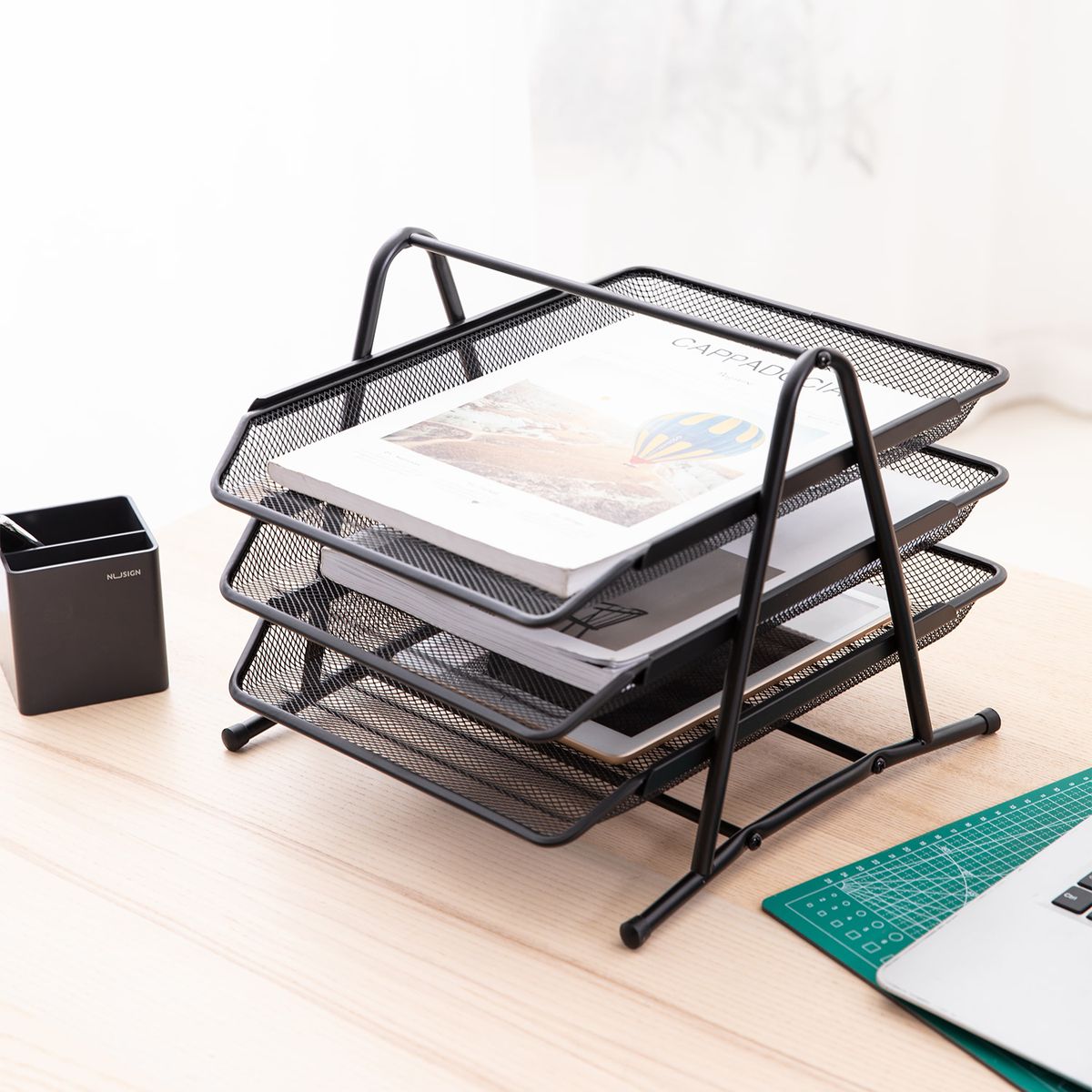 Metal Mesh Document Sliding Tray Organiser - Black Various Options