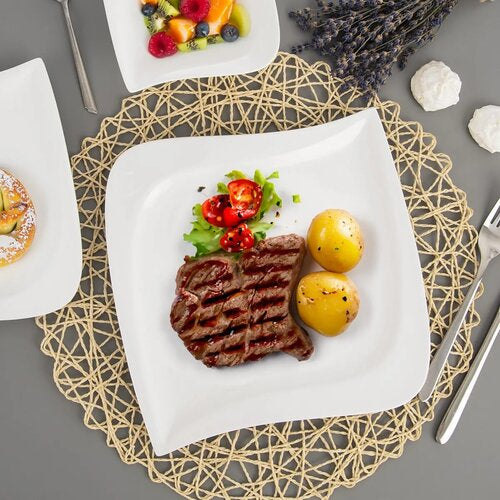 White Ceramic Rectangular Serving Dinnerware Plate 8inch 6pc Set