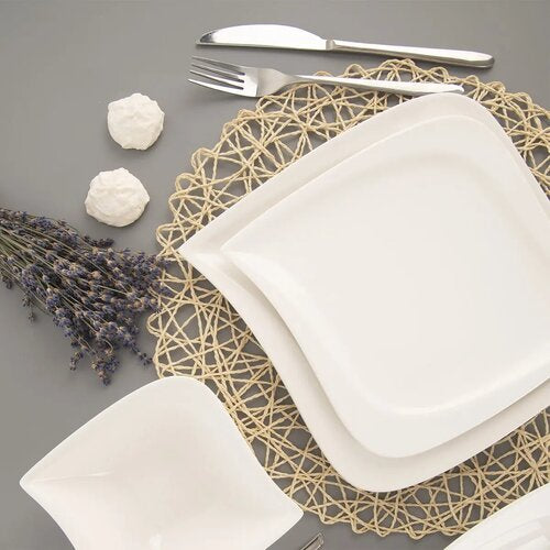 White Ceramic Rectangular Serving Dinnerware Plate 8inch 6pc Set