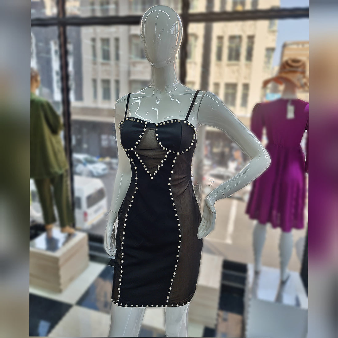 Luxurious Pearl Backless Mini Dress