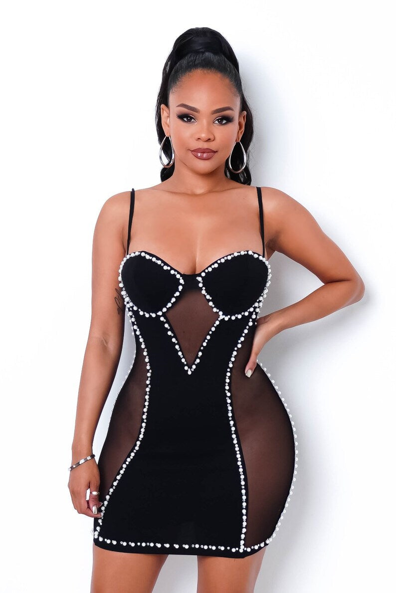 Luxurious Pearl Backless Mini Dress