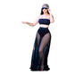 Sexy Solid Color Tube Top See-Through Mesh Long Skirt Summer Vacation Set