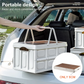Folding Storage Camping Box with Wooden Lids, Heavy Duty Folding Storage Box Large Foldable Plastic Storage Bins Organizer Container for Outdoor Camping Picnic Indoor Home Room Closet,55L