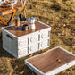 Folding Storage Camping Box with Wooden Lids, Heavy Duty Folding Storage Box Large Foldable Plastic Storage Bins Organizer Container for Outdoor Camping Picnic Indoor Home Room Closet,55L