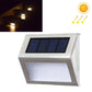 Solar Stainless Steel 3 LED Stair Wall Lamp Outdoor Garden Fence Light(Warm Light) 2pc Set