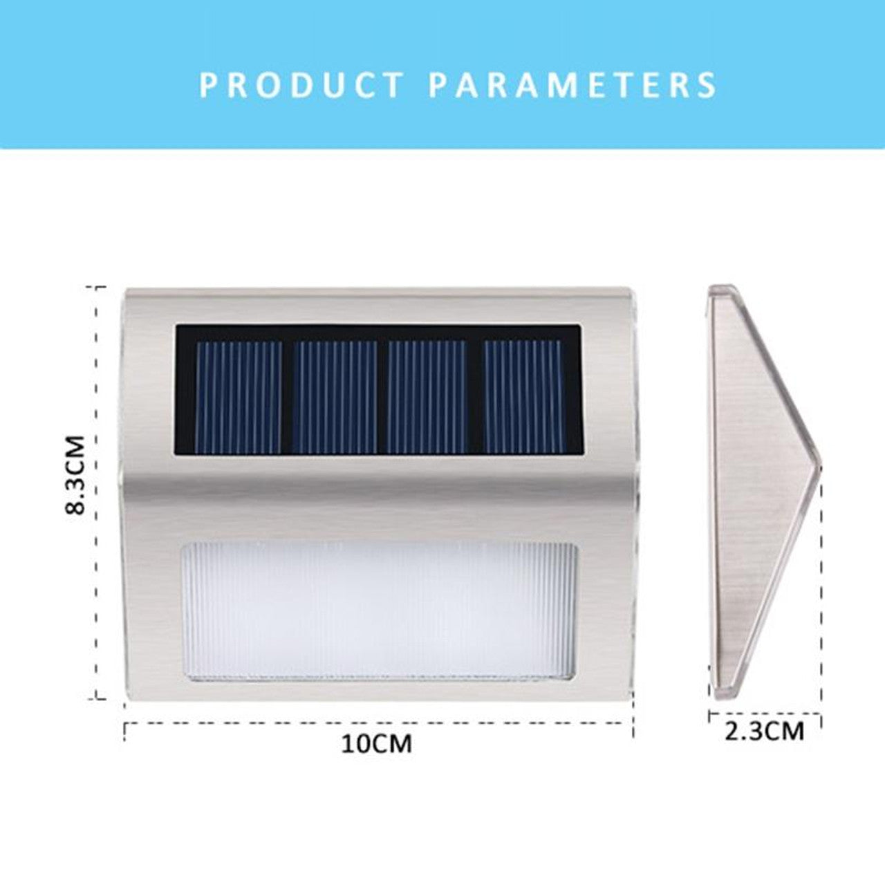 Solar Stainless Steel 3 LED Stair Wall Lamp Outdoor Garden Fence Light(Warm Light) 2pc Set