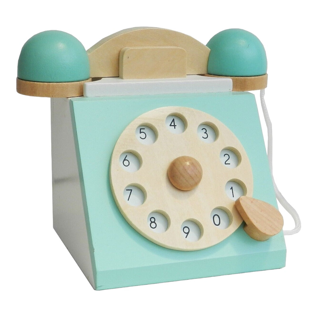 Kids Baby Wooden Pretend Retro Phone Toy Antique Dial Telephone Rotary Design