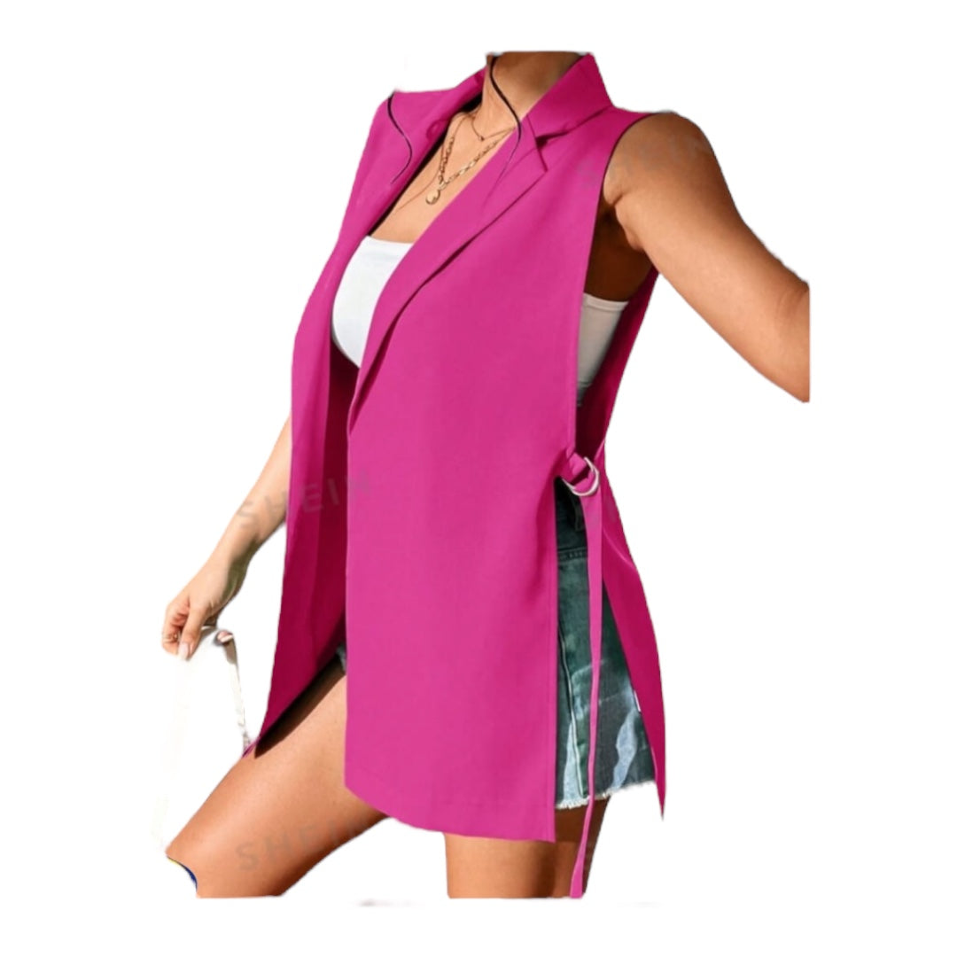 Ladies Suit Vest Sleeveless Lapel Buttonless Vest - Available In Various Colours