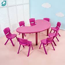 MFurn Preschool Kindergarten Moon Shap Classroom Studying Table with 6 Chairs for Students-Various Colours Only Available On Pre-Order!