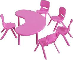 MFurn Preschool Kindergarten Moon Shap Classroom Studying Table with 6 Chairs for Students-Various Colours Only Available On Pre-Order!