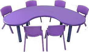 MFurn Preschool Kindergarten Moon Shap Classroom Studying Table with 6 Chairs for Students-Various Colours Only Available On Pre-Order!
