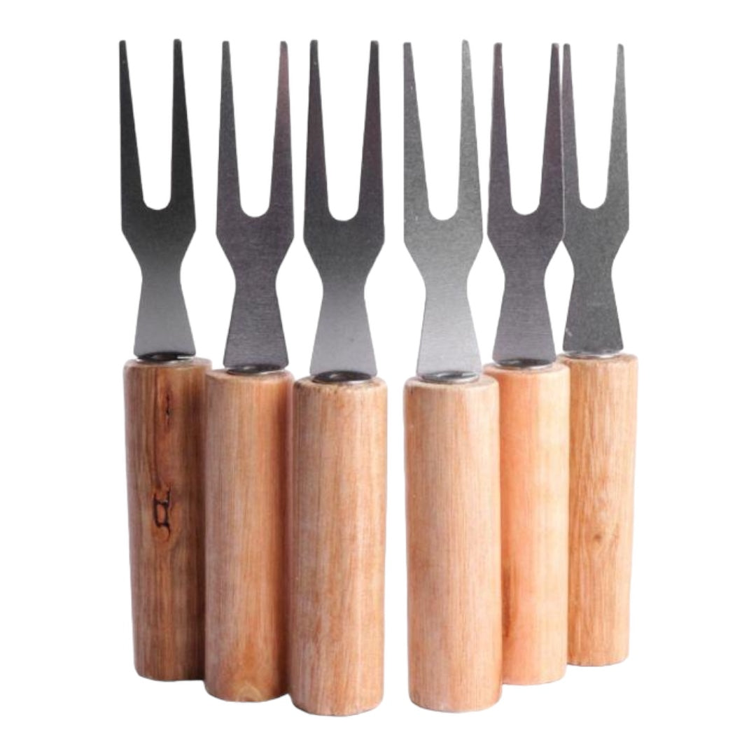 Stainless Steel Snack Fork Set, 6 Pieces, Wooden Handle