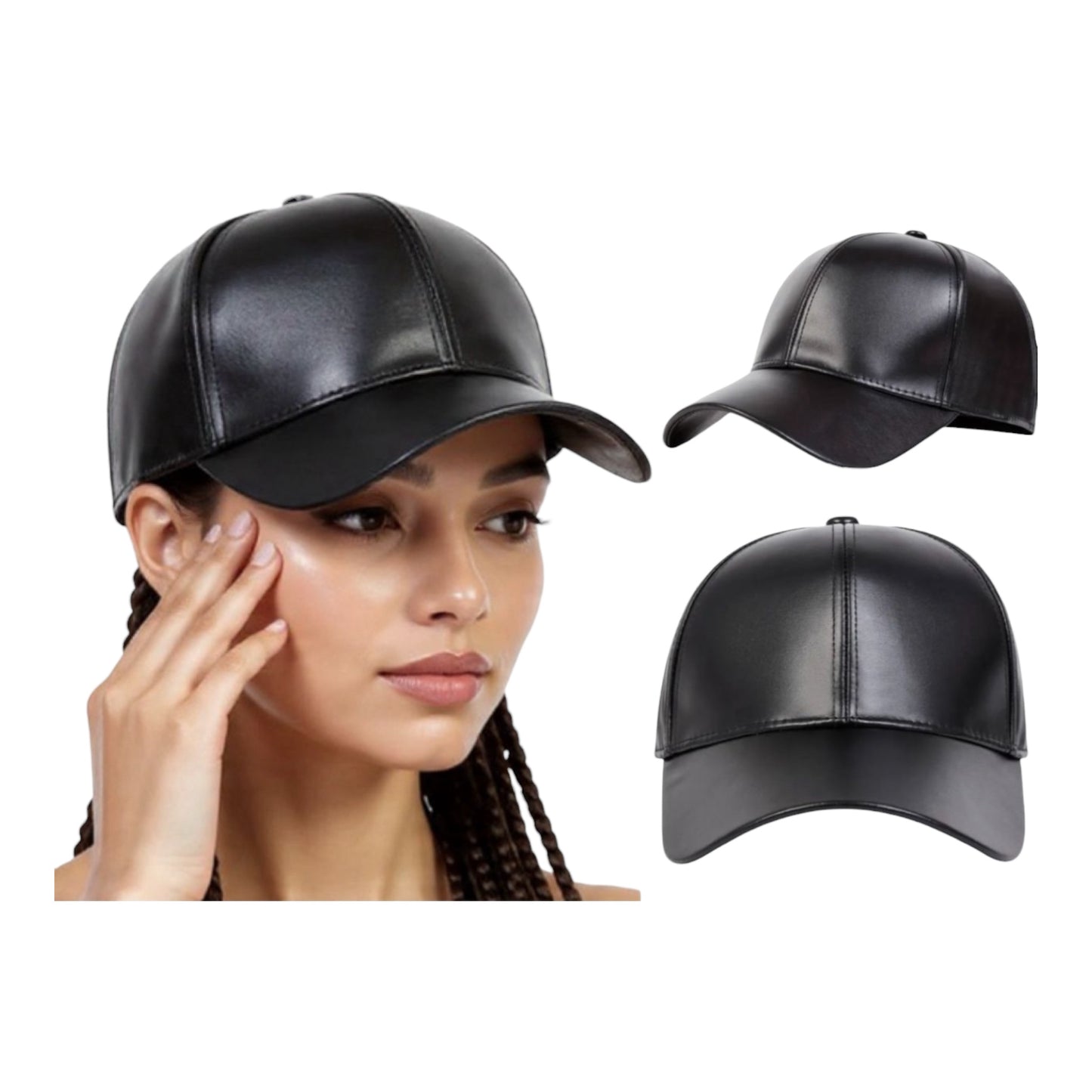 Unisex PU Leather Baseball Cap Black Casual Hats