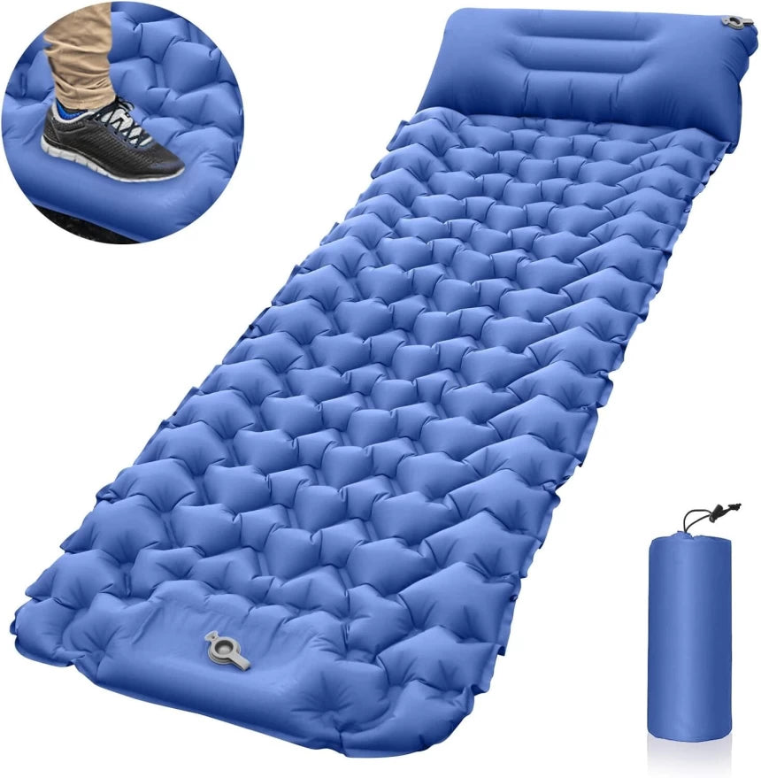 MHome Inflatable Camping Sleeping Pad Multipurpose Foldable Travel Mattress with Pillow for Picnic and Hiking Inc Foot Pump