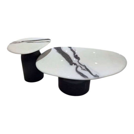 MFURN Italian Style Round Marble Table Set 2pc