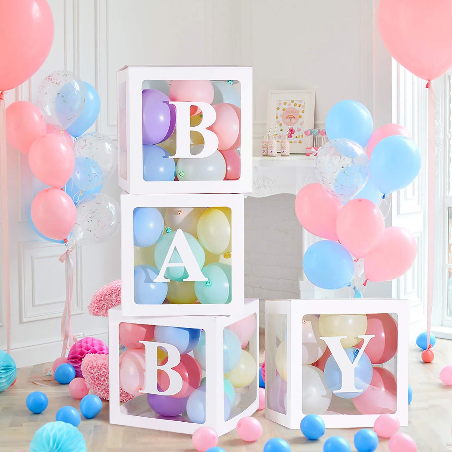 Baby Shower Decorations For Boys & Girls Ballon Box 4 Pcs - Various Options