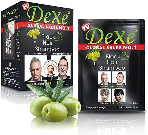 Dexe Black Hair Shampoo Instant Hair Dye for Men Women Black Color - Simple to Use - Temporary Hair Dye- Last 30 days - Natural Ingredients, Great Choice for Woman&Man 10pc
